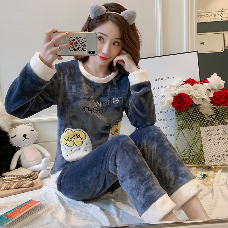冬天的女士加绒珊瑚绒熊出没睡衣 采蝶衣睡衣/家居服套装