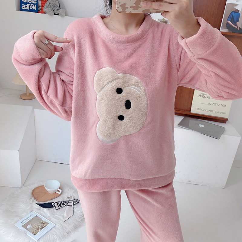 胖mm秋冬季清新可爱居家珊瑚绒睡衣 采蝶衣睡衣/家居服套装