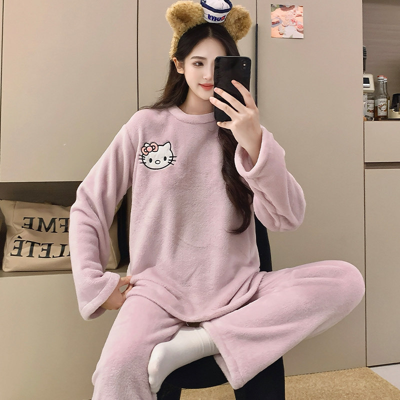 珊瑚绒睡衣女冬季2025新款卡通加绒加厚秋冬可爱小香风家居服套装,淘宝优惠券,粉丝福利购,淘宝优惠卷