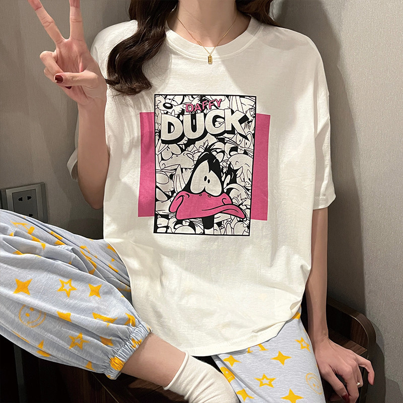 新款纯棉短袖学生夏季长款宽松睡衣 采蝶衣睡衣/家居服套装