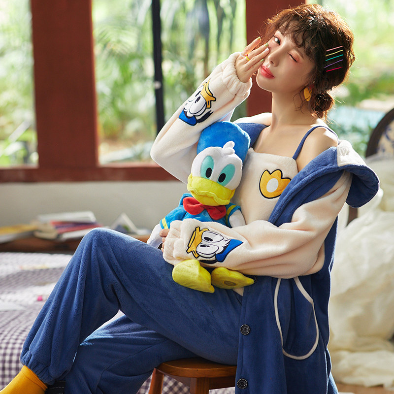 三件套秋冬季加绒法兰绒珊瑚绒睡衣 隐秘的诱惑睡衣/家居服套装