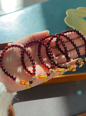 天然波罗的海血珀手链女款酒红色