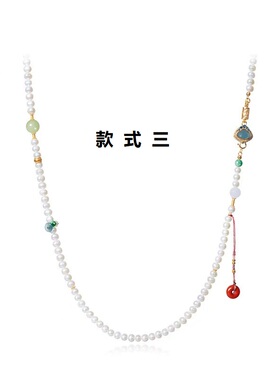 天然强光淡水珍珠银镀金毛衣链女