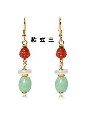 缅甸翡翠S925银镀18K金耳环女款