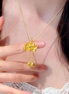 金店同款金色莲花仿真锁骨项链轻奢高颜值百搭小众送女友礼物饰品