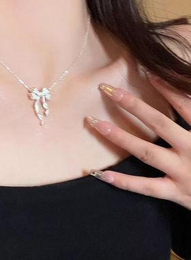 新款哑光飘带蝴蝶结简约高级感项链女小众设计甜美优雅气质锁骨