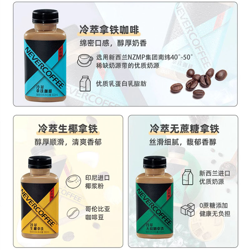 NeverCoffee冷萃生椰/冰博客/拿铁咖啡/美式即饮饮料300ml - 图1