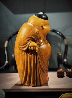 地主摆件仿地主竹根雕守财奴地主婆树脂摆件茶空间送礼品高端摆件
