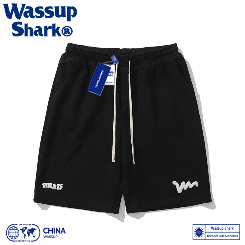 WassupShark美式联名714短裤男女夏季宽松休闲五分裤纯色运动裤薄 - 图0