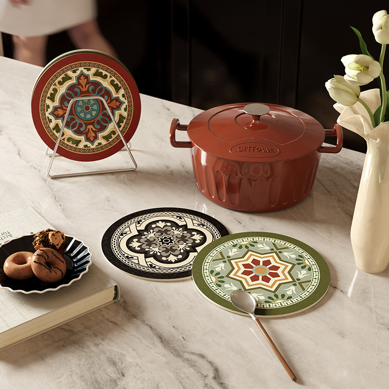 范居态度花砖复古轻奢圆形隔热垫防烫锅垫碗盘杯垫吸水餐垫沥水垫,淘宝优惠券,粉丝福利购,淘宝优惠卷