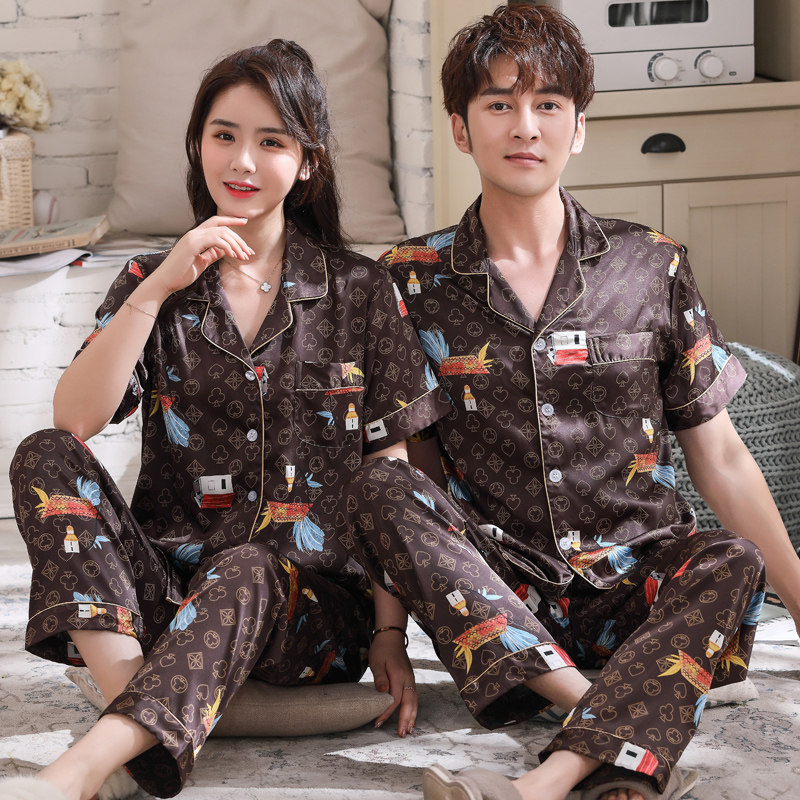 情侣男春秋款短袖冰丝长袖仿真睡衣 沐子萌睡衣/家居服套装