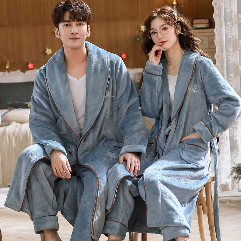 珊瑚绒秋冬长款加绒加大码男士睡袍 沐子萌睡袍/浴袍