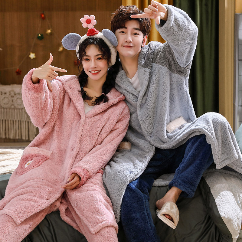 珊瑚绒冬季长款情侣男士春秋冬睡袍 沐子萌睡袍/浴袍