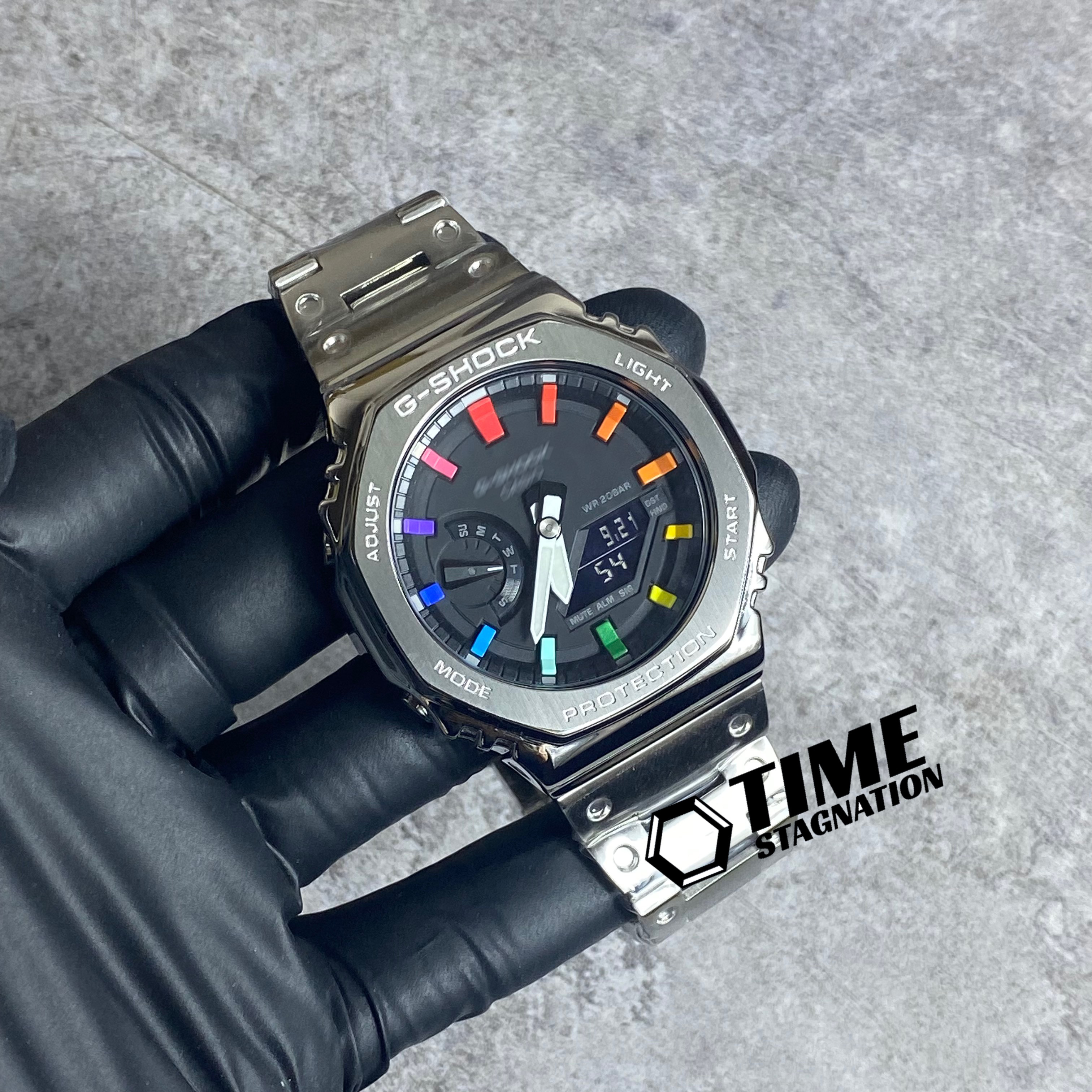 农家橡树改装GA2100小银块银砖彩虹配色成品定制手表时尚电子表 - 图3