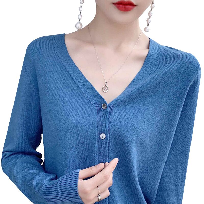 2020春秋新款针织打底v领开衫毛衣 蔓芙妮丝毛针织衫