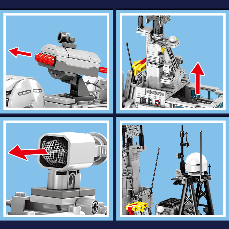 森宝积木益智力拼装驱逐舰男孩军事航空母舰拼插儿童海军航母模型 - 图0