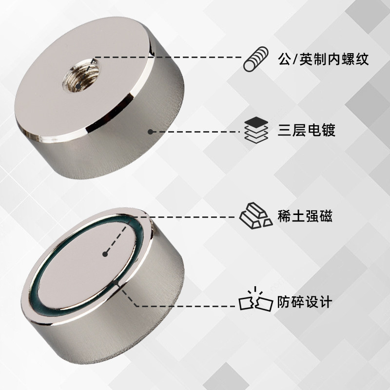 超强吸力钕铁硼强磁吸盘 LED灯摄像头相机支架磁铁M8内螺纹带螺杆,淘宝优惠券,粉丝福利购,淘宝优惠卷