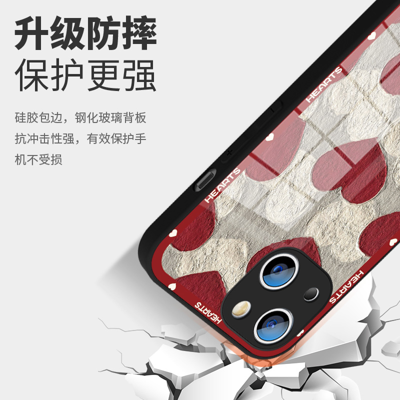 ins油画爱心iphone14pro手机壳13高级感iphone11小众12promax红色8plus新年xs女款xr镜头全包7p玻璃mini硬壳 - 图2