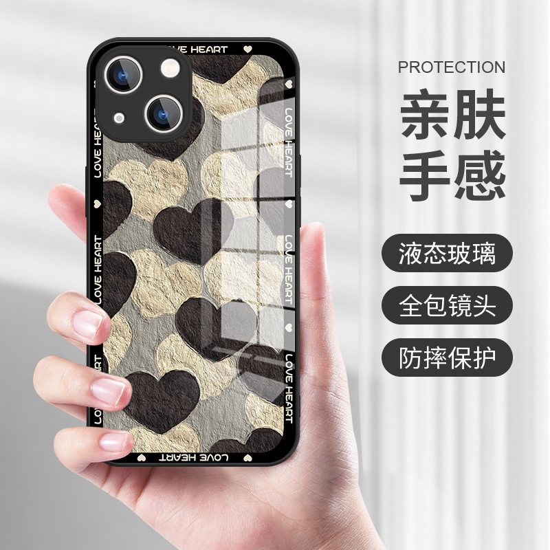 复古油画爱心iPhone15手机壳14promax新款13pro高级感苹果11小众12mini网红7p少女心x女款xs玻璃镜面xr套xmax-图0