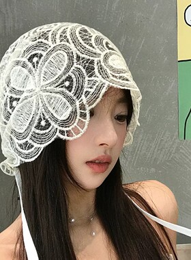 白色花朵蕾丝花朵堆堆帽女夏季