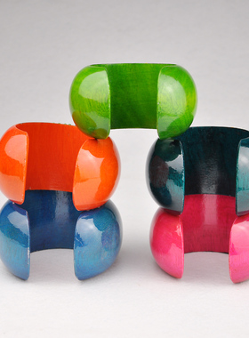 木彩漆半浮木雕手镯东南亚个性