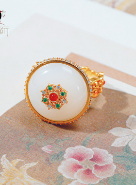 衣锦媚行S925镀金和田玉开口戒