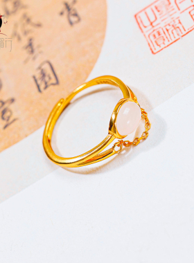 衣锦媚行S925镀金和田玉开口戒