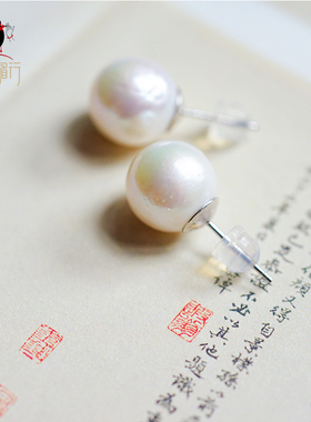 衣锦媚行时尚简约925银镶天然淡水珍珠耳钉简约经典气质耳饰高级
