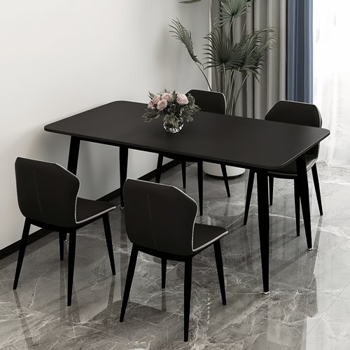 高档岩板餐桌椅黑色网红豪华极简家用厨房餐桌组合现代简约北欧风 - 图1