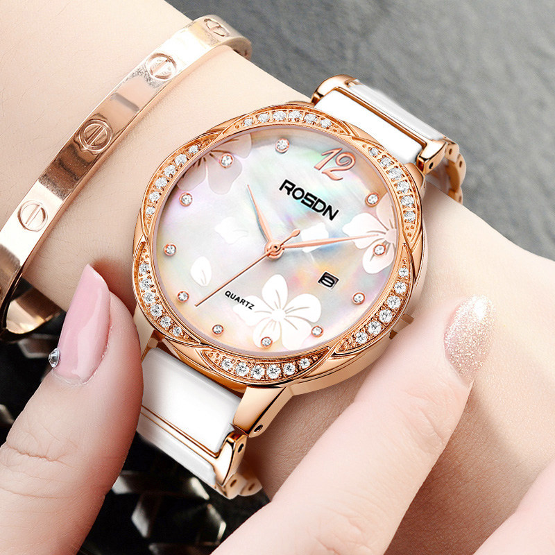 劳士顿正品女士陶瓷休闲潮流石英表 劳士顿手表国产腕表