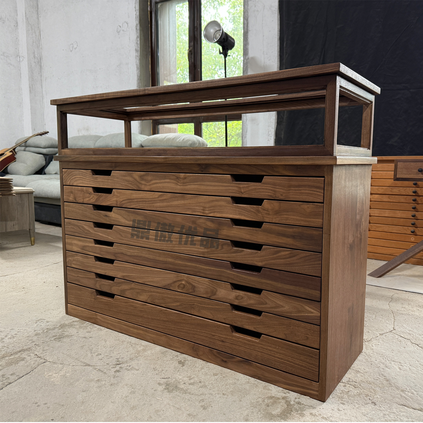 黑胡桃木展示柜中古实木定制首饰柜货架全实木定制斗柜 - 图0