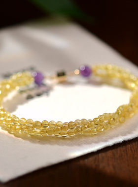 发晶手链黄色清新时尚夏季精品小珠宝手饰闺蜜礼物发晶手链