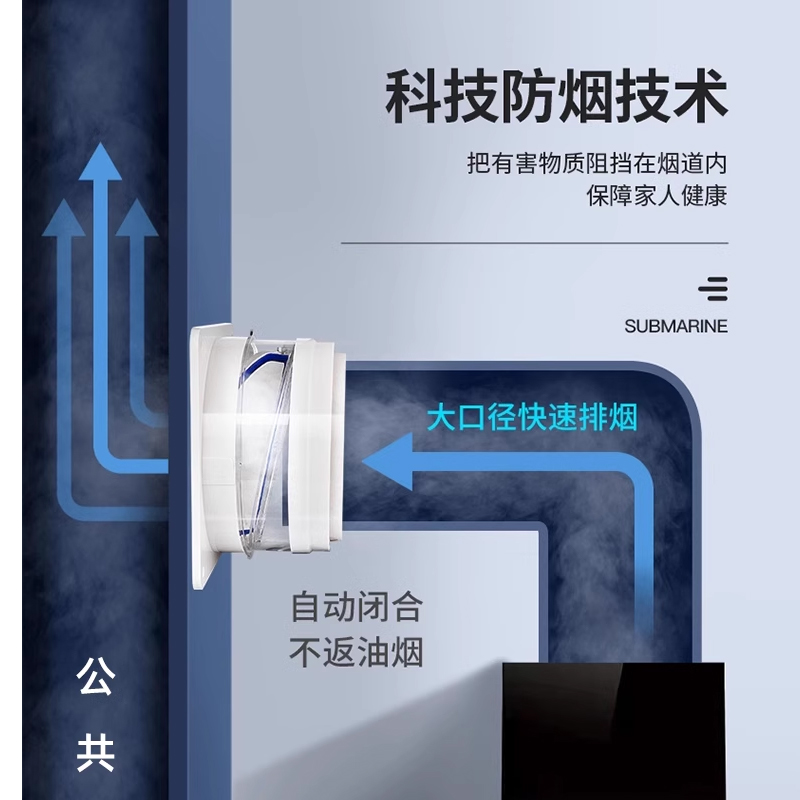 潜水艇抽油烟机烟道止逆阀厨房专用止回阀排烟管防回风止烟防烟宝 - 图0