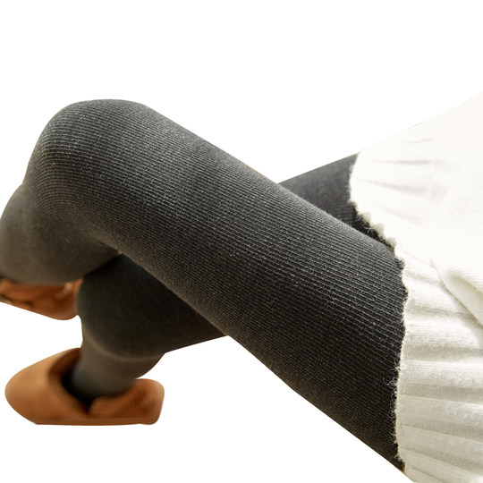 秋冬季螺纹竖条纹打底裤女外穿加绒螺旋灰色棉裤内穿秋裤大码裤袜