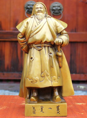 宇卓铜成吉思汗站像 铜雕塑像伟人像 成吉思汗工艺品桌面摆件