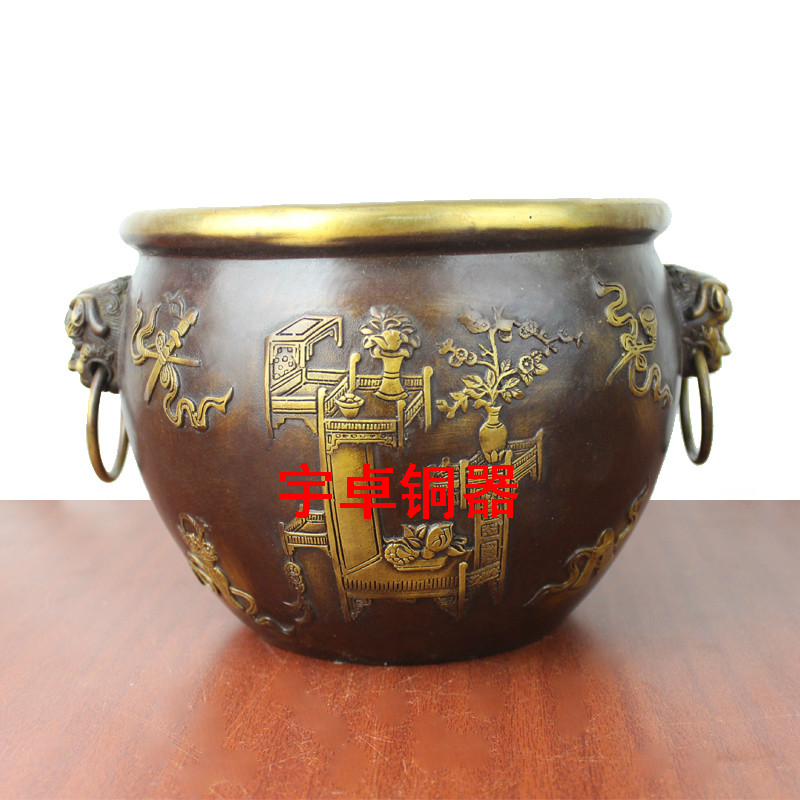 宇卓铜器纯铜缸黄铜缸八仙法器缸家居装饰工艺品摆件 - 图2