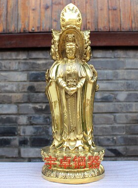 宇卓铜器纯铜四面佛四面观音菩萨 净瓶送子莲花观世音 摆件