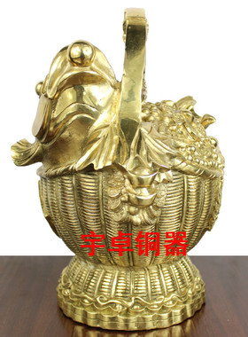 纯铜年年有余鱼篓摆件开业礼品