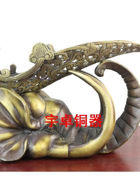 宇卓铜器纯铜大象鼻红酒架子黄铜象头酒架装饰工艺品摆件铜酒托