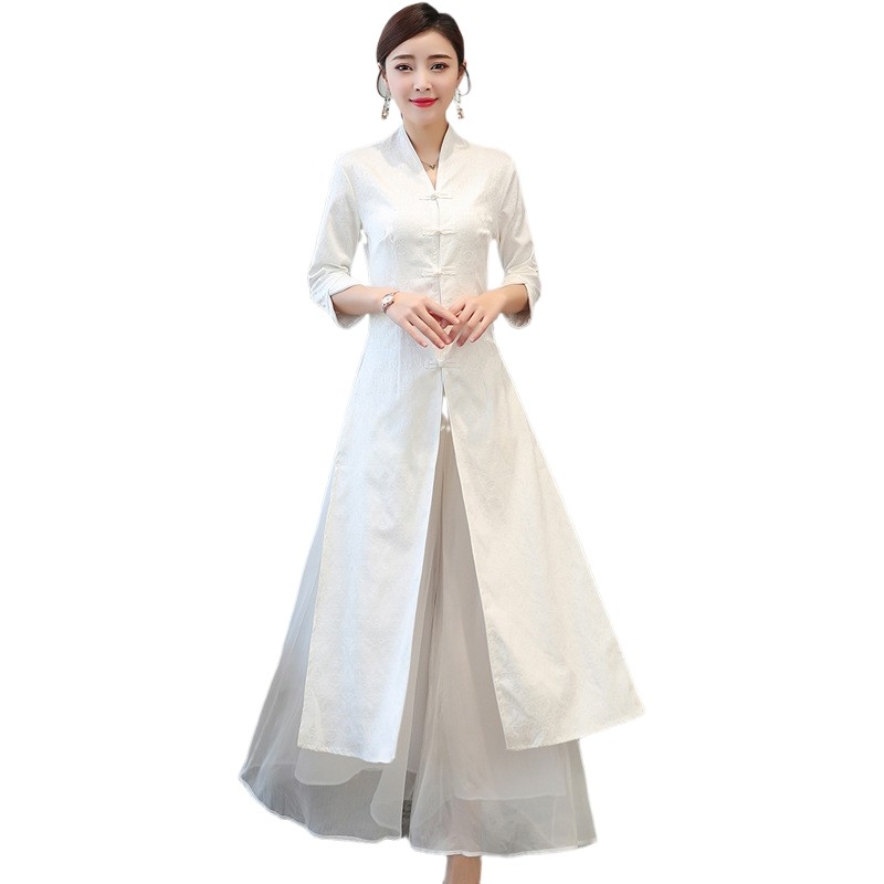 茶服春夏禅意复古禅服中国风旗袍 枫紫连衣裙