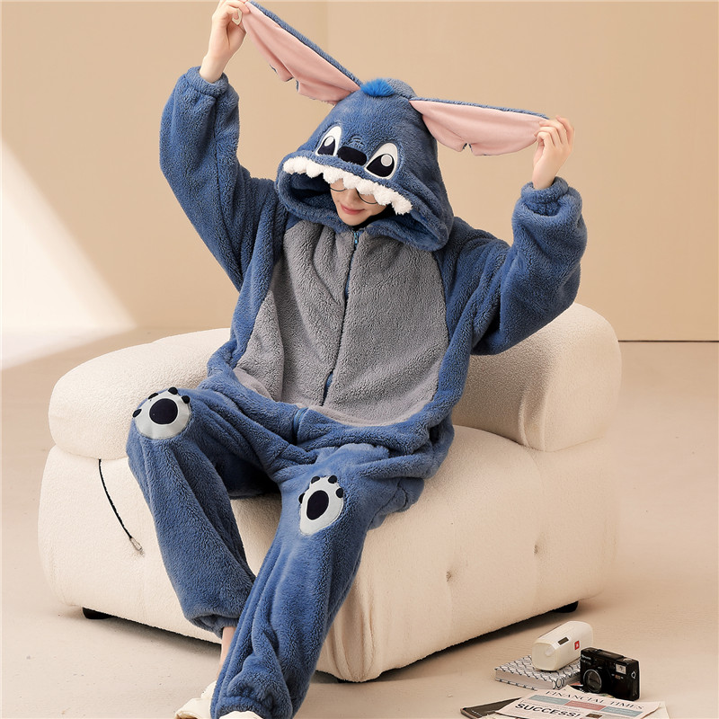 法兰绒连体秋冬季加绒青少年睡衣 努比努米睡衣/家居服套装