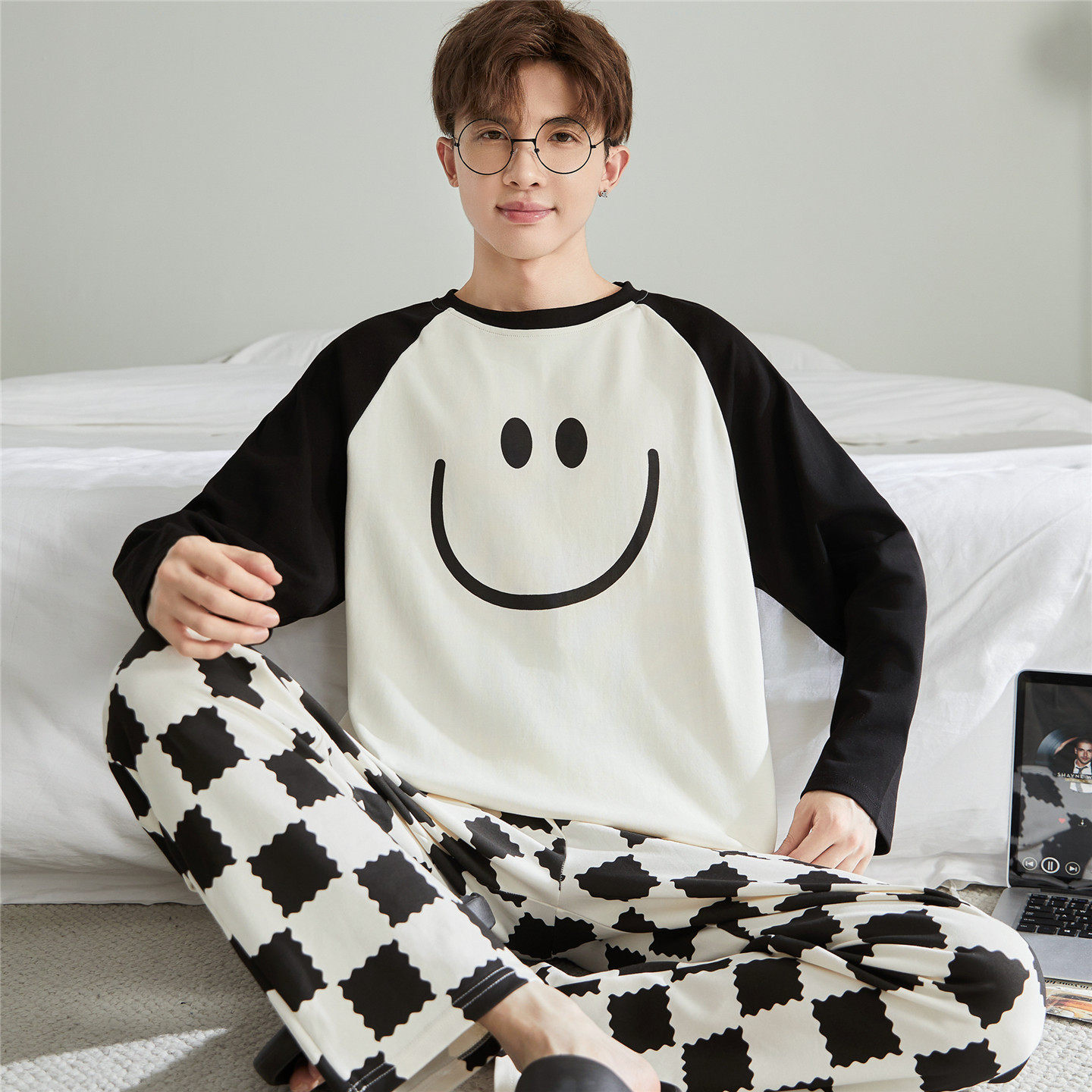 青少年睡衣男生秋季长袖纯棉大童男孩初中高中学生条纹家居服套装