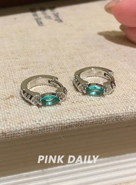 Pink Daily复古绿色锆石耳环圈圈女高级感耳扣耳圈独特漂亮耳饰