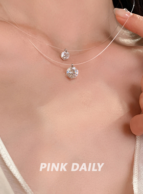 透明鱼线爆闪锆石项链轻奢高级感