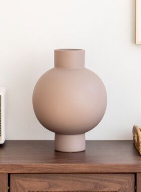 现代简约白色圆形陶瓷花瓶 客厅插花家居软装饰品样板间摆件