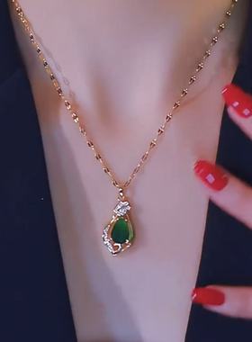 绿色坠子女款项链小众锁骨链