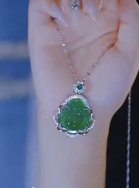 新中式国风绿色大肚佛项链女