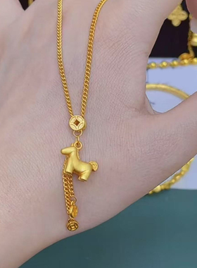 铜钱马上有钱吊坠项链锁骨链小众