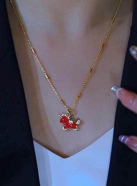 新年喜庆马上有钱花高级感项链女红色生肖马本命年饰品锁骨链颈链