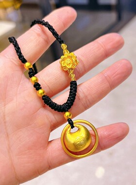 新款如意咖绳乾坤大小胖福项链坠链轻奢气质毛衣链古法项坠锁骨链